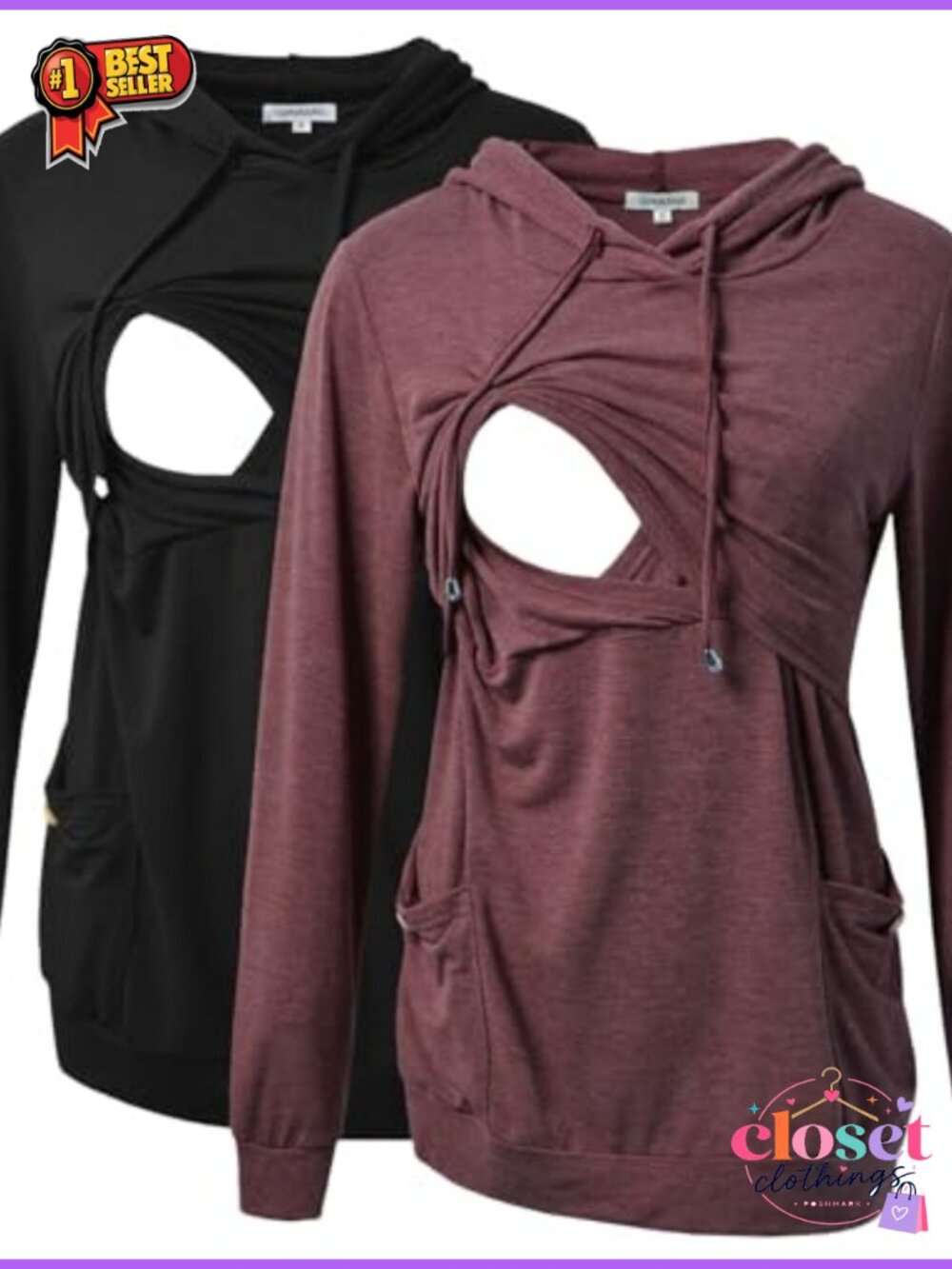 Womens Nursing Hoodie Top Long Sleeve Button Pockets Tunic Top